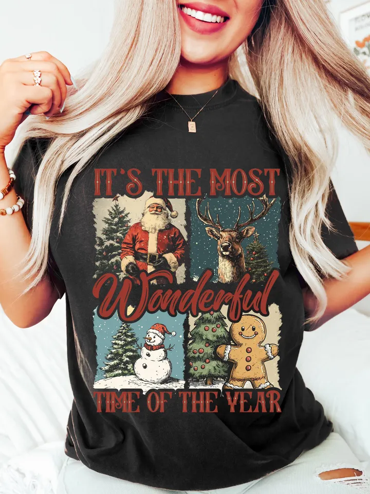It's the most wonderful time of the year png, Santa Claus png, Vintage Christmas png, Christmas Coquette bow png, Reindeer snowman png