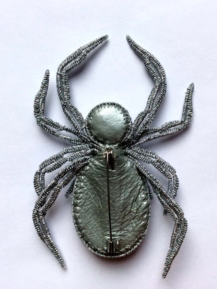 Silver Obsidian Spider brooch