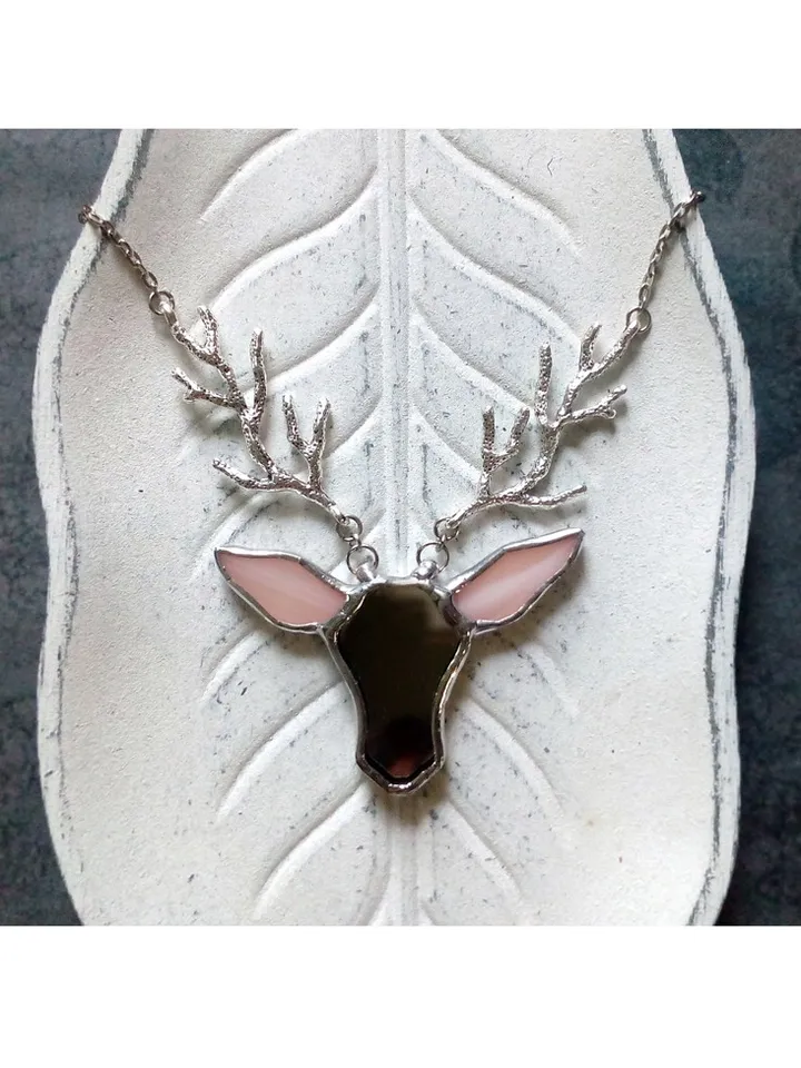 Deer antler jewelry, Deer head necklace, Noel, Yule jewelry. Christmas deer, stag head pendant
