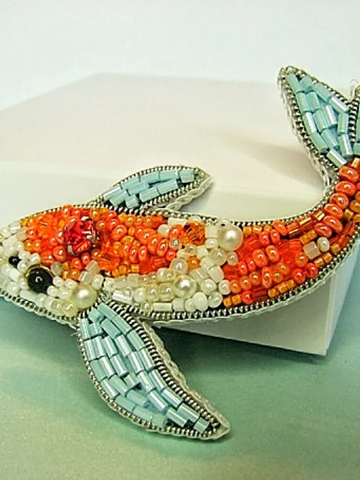 Brooch Koi carp, beaded brooch, embroidered brooch, handmade design, custom brooch, fish brooch
