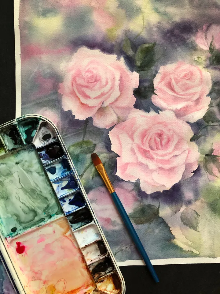 Roses Original Watercolor Painting Pink Flowers Wall Art Floral Artwork