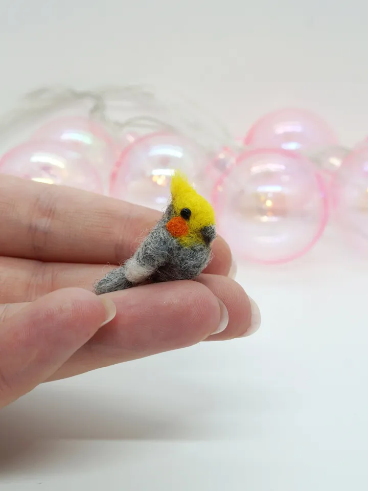 Miniature needle felted gray cockatiel, tiny pet, cockatiel, made to order