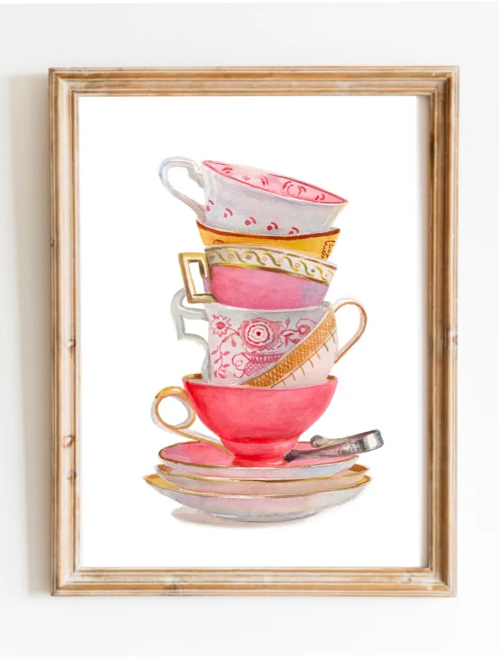 Tea Cup Wall Art Watercolor Painting Print Tea Lovers Gift Kitchen Art Mother Daughter Gift Cups Painting Gift For Tea Lover Wall Art Print