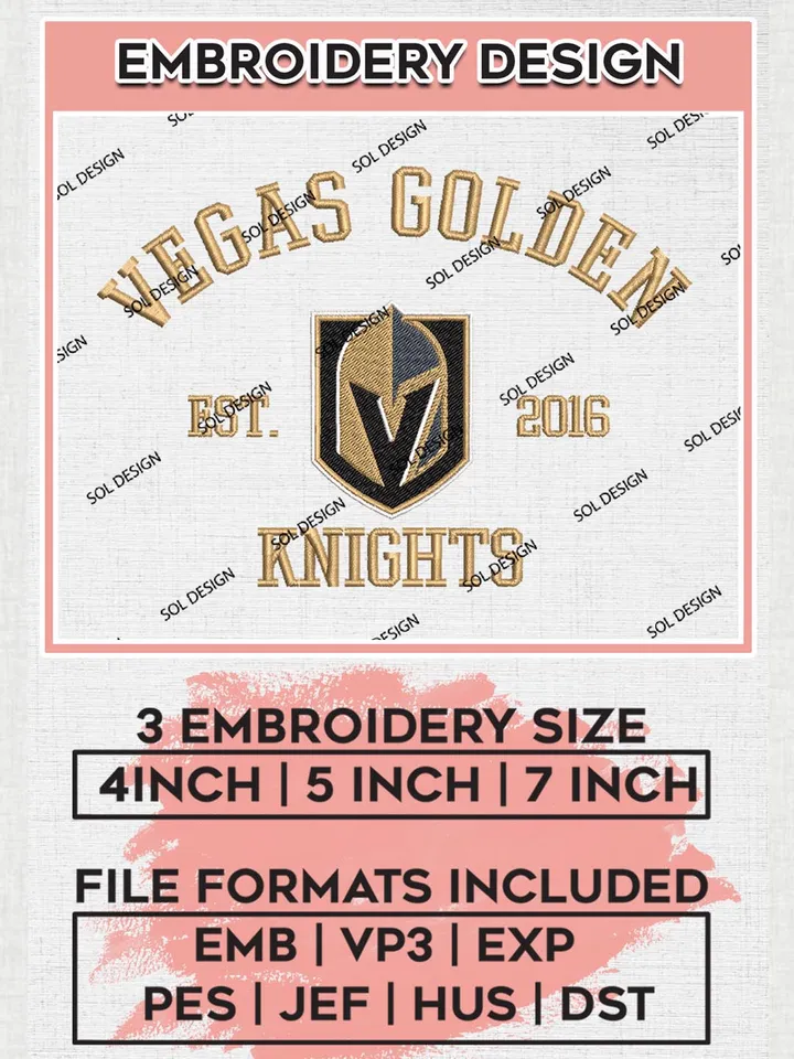 NHL Vegas Golden Knights Est 2016 Embroidery Files, NHL Vegas Golden Knights Machine Embroidery Designs, NHL Embroidery Designs, NHL Machine Embroidery Designs, Digital Download
