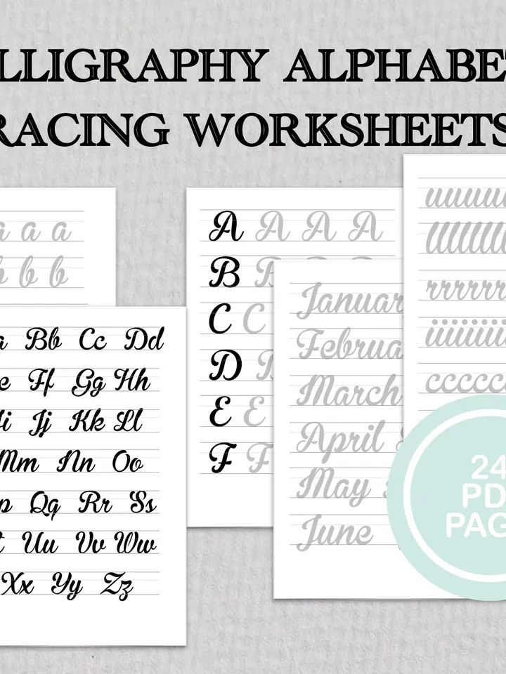 Calligraphy Worksheets, Calligraphy Practice Sheets, Brush Lettering