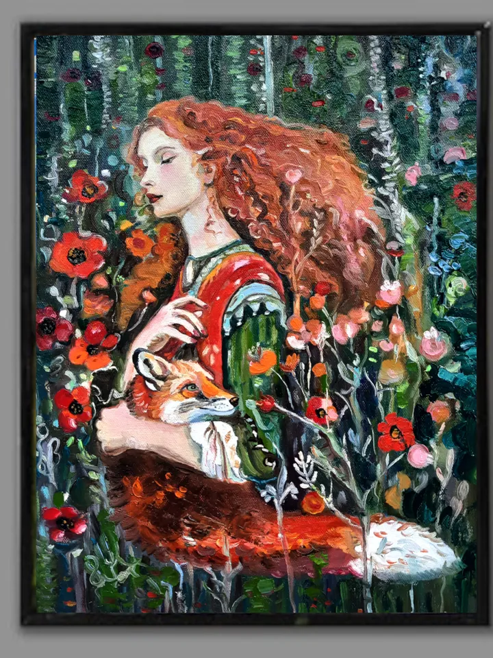 Girl with a fox Painting Original Oil Art
Oil on Canvas 16 by12 inches