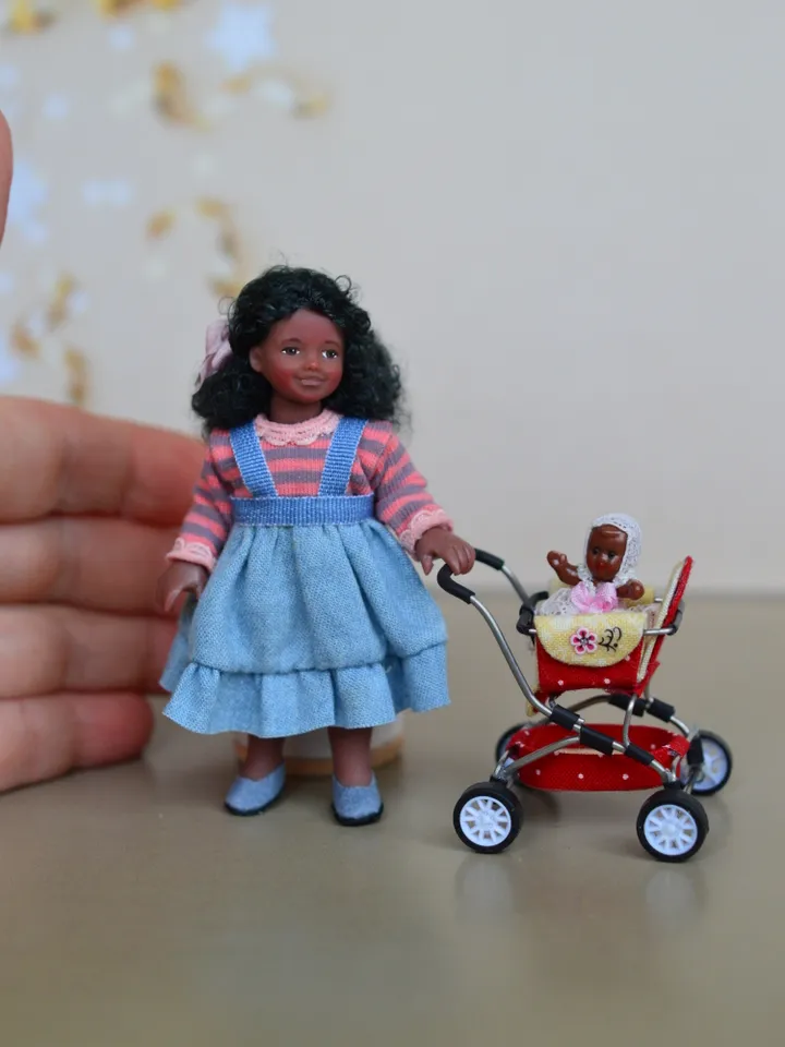 Miniature doll in 12th scales. Handmade doll for dollhouse. Collectible miniature doll.
