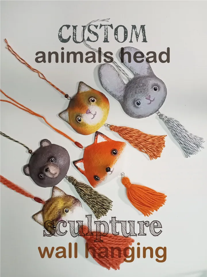 Custom fox head paper mache wall mount/Personalized faux taxidermy paper mache animals head/Cute animals head sculpture wall hanging