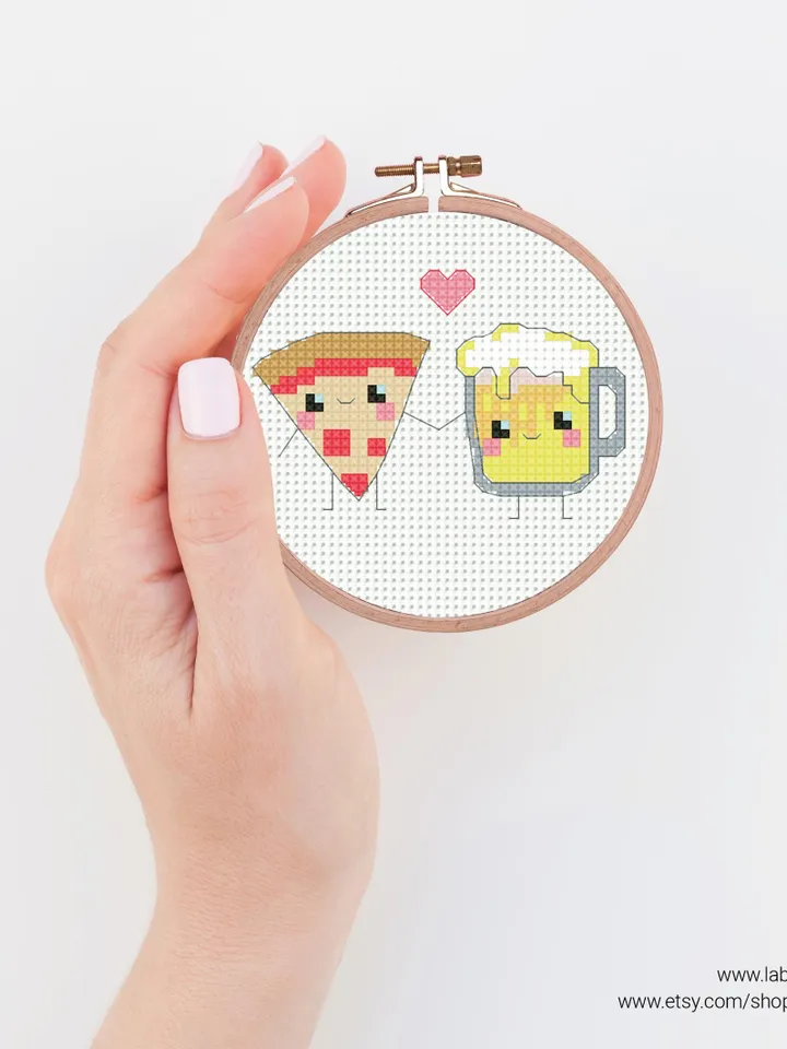Bundle 4 Mini Foodie Couples Love Cross stitch patterns, Valentine's Day, beginner counted, modern chart, gift DIY, embroidery, instant PDF