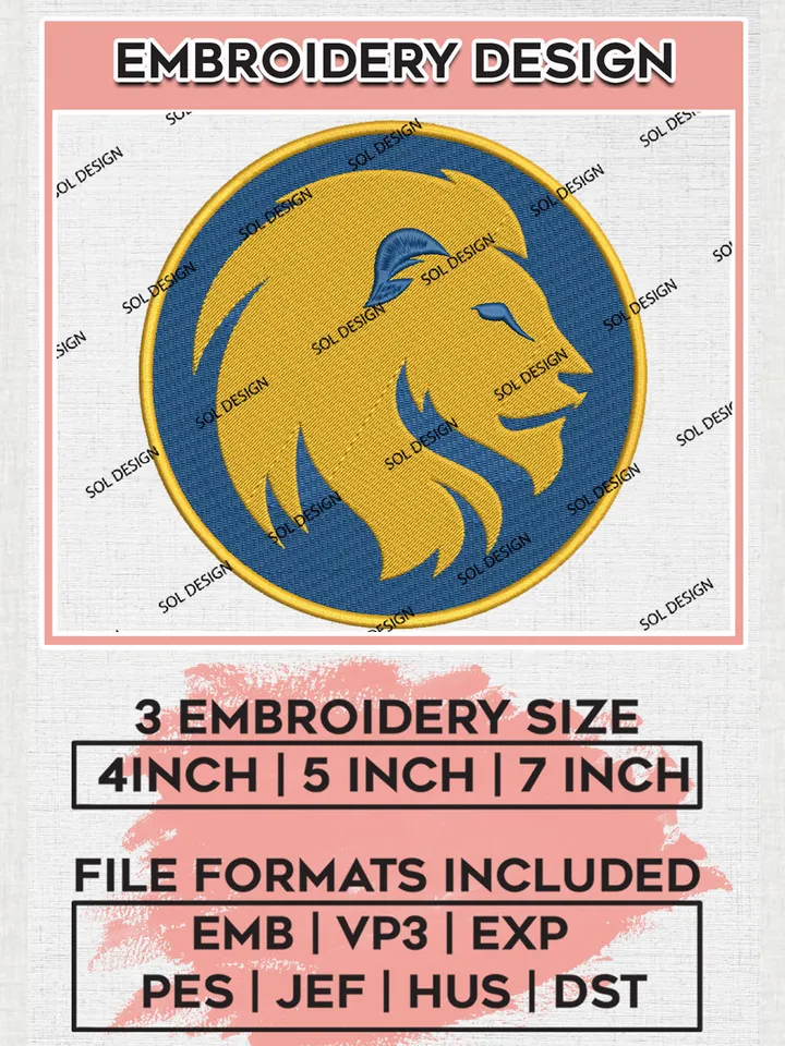 NCAA East Texas A&M Lions Team Head Mascot Logo Embroidery Design Files, NCAA East Texas A&M Lions Machine Embroidery, NCAA Teams, 3 sizes, NCAA Machine embroidery designs, Digital Download
