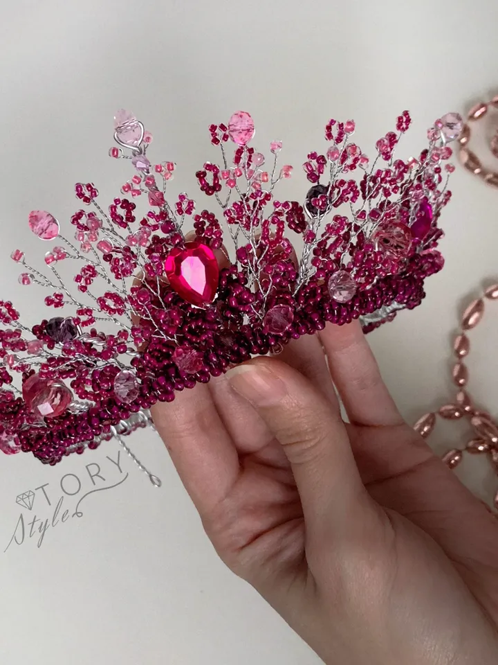 Dark pink crown, Pink tiara, Fuchsia crown, Raspberry tiara,Raspberry crown, Fuchsia tiara, Pink prom crown, Pink diadem