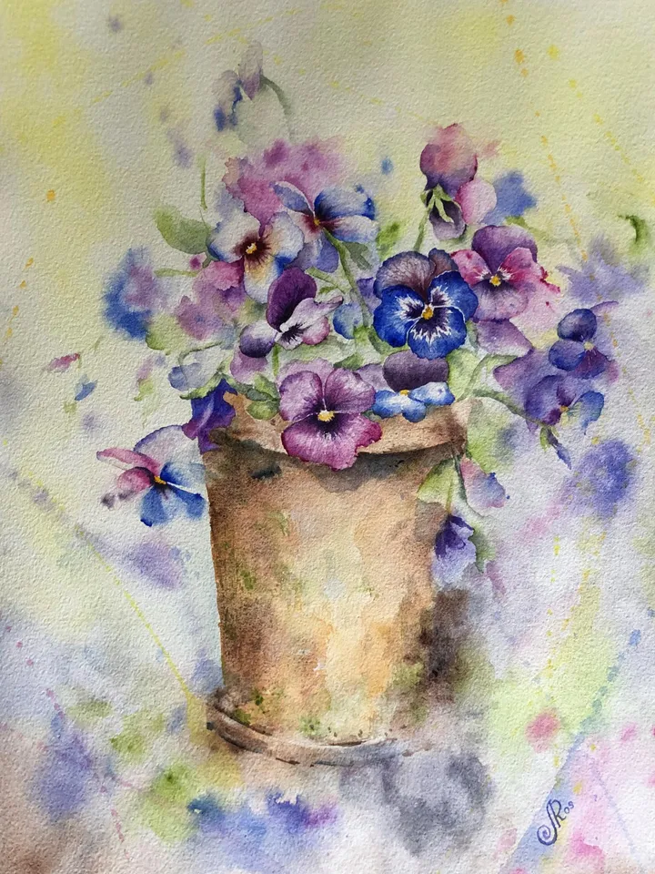 Pansies Painting Original Flowers Wall Art Floral Watercolor Pansies Art