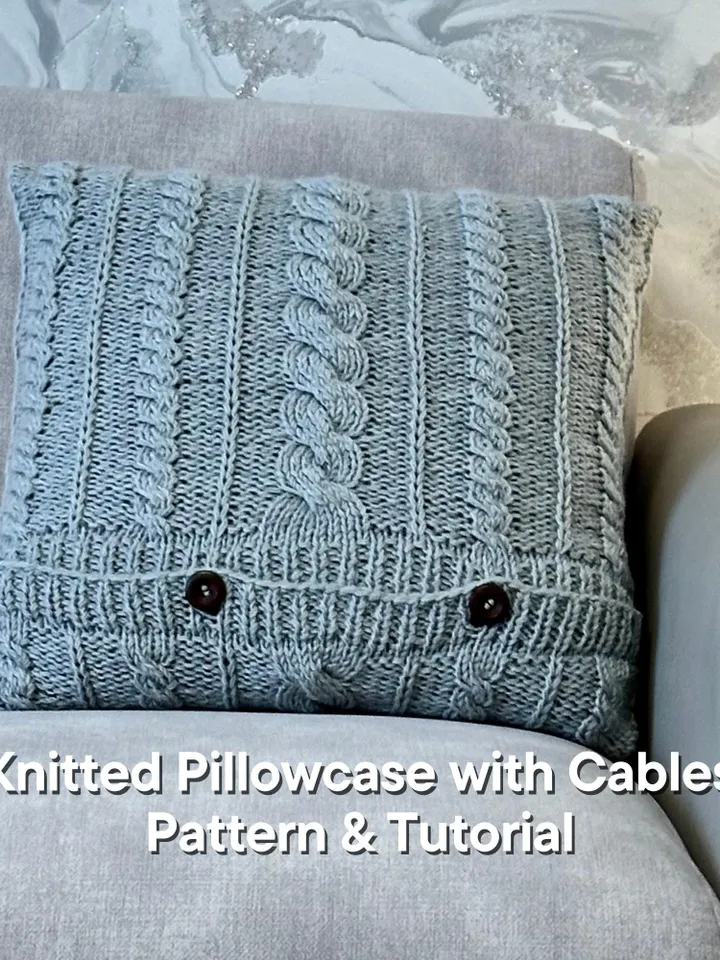 Knitting pattern, pillow cover with cables, knit flat handmade design, envelope or button opening, Eng, 3 Cables Cushion Cover