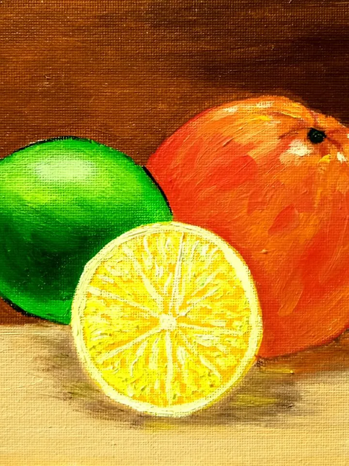 Still Life Fruit Art Orange Lime Lemon Original Oil Painting Fruit Painting