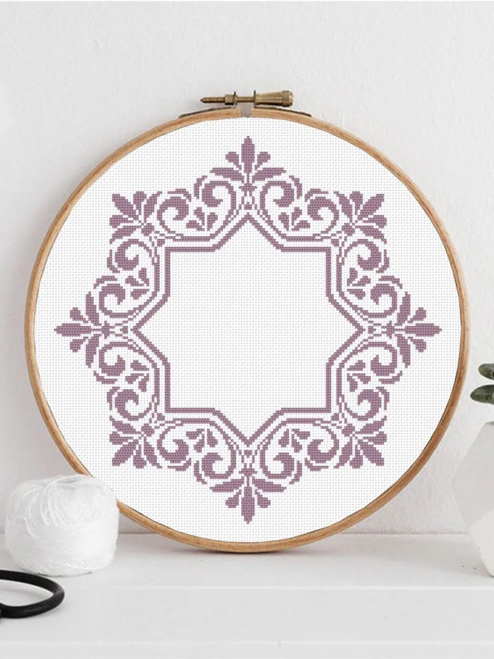 Mandala frame cross stitch pattern PDF download Monogram mandala cross stitch chart,  Mandala wreath pattern digital Round floral frame #Y10