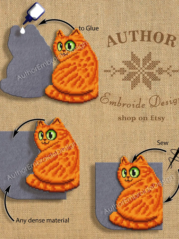 Orange cat Corner bookmark cross stitch pattern download PDF Cat cross stitch chart, Cat bookmark digital pattern PDF, Cat lover gift #B259