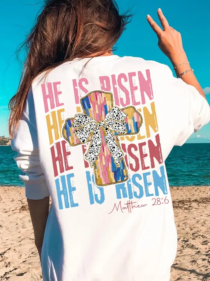 He is Risen png, Christian Easter Png, Matthew 28:6, Easter bible verse png, Risen png, Glitter Easter png, Easter coquette png, brushstroke