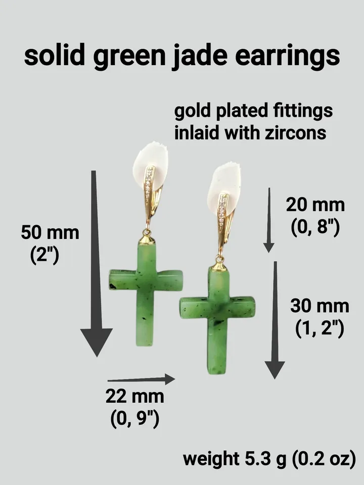 Cross earrings made of solid green jade.
