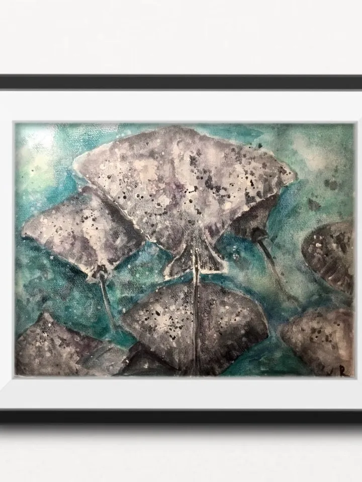 Ramp fish swimming in the water,original watercolour painting wall art,underwater painting,unique handmade painting,fish tranquility decor.