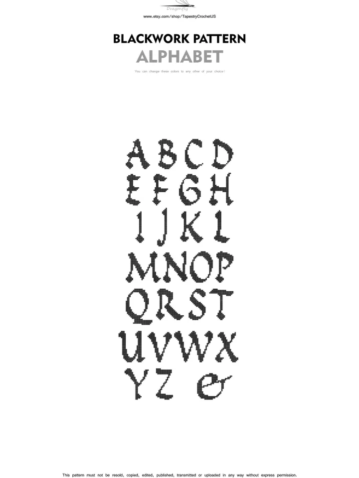 Blackwork patterns - Alphabet - Cross Stitch Pattern - Embroidery Sampler - Carpet Cross Stitch