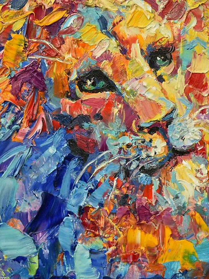 Lion Painting Wild Animal Original Art Oil Impasto 油畫原作 Wall Art Impressionism