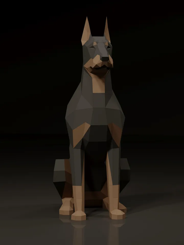 Sitting Doberman #2 Papercraft, Digital Template, PDF Download, Gurko, 3D Low Poly, Pepakura, Origami Sculpture, Paper Party Decor, DIY Gift