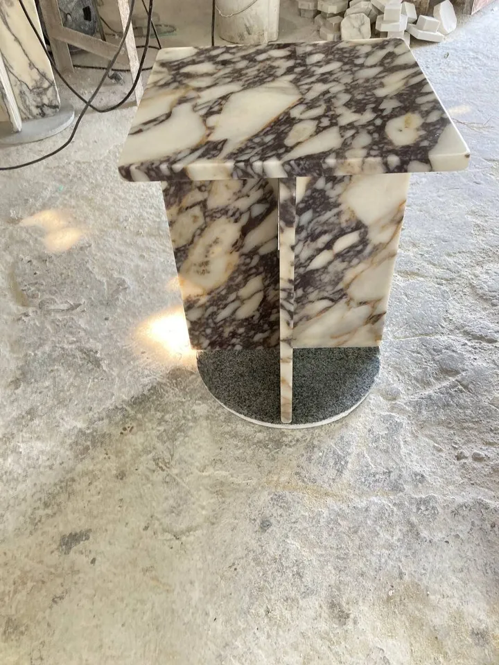 Calacatta Viola Marble square model side table, end table, italian marble 100% handmade, coffe table 52 cm Height