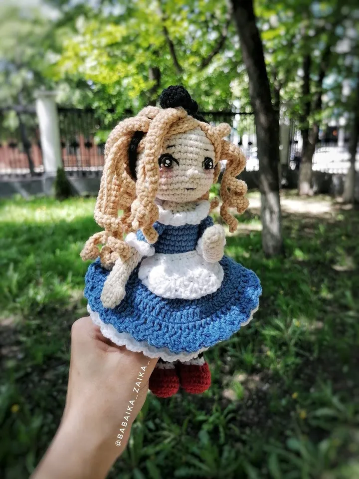 PDF Pattern Alice in Wonderland doll, Amigurumi doll Alice, Pattern crocheted doll with hair, Pattern Amigurumi doll, Alice's Adventures
