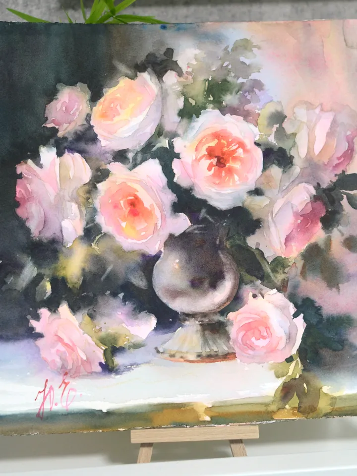 Original painting David Austin roses in watercolor