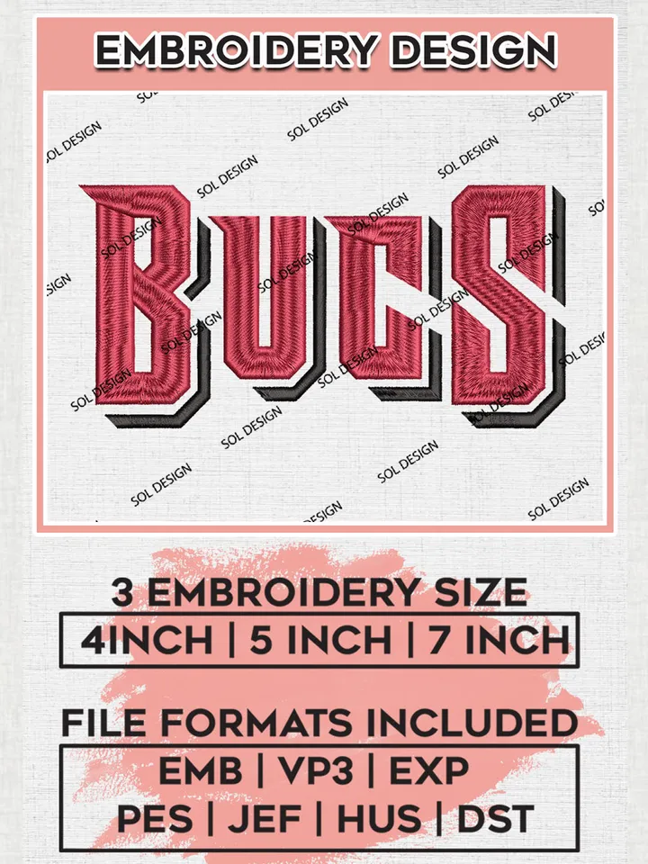 NFL Tampa Bay Buccaneers Wordmark Embroidery Designs, NFL Buccaneers, NFL Embroidery Designs, NFL Tampa Bay Buccaneers Machine Embroidery Design, Digital Download