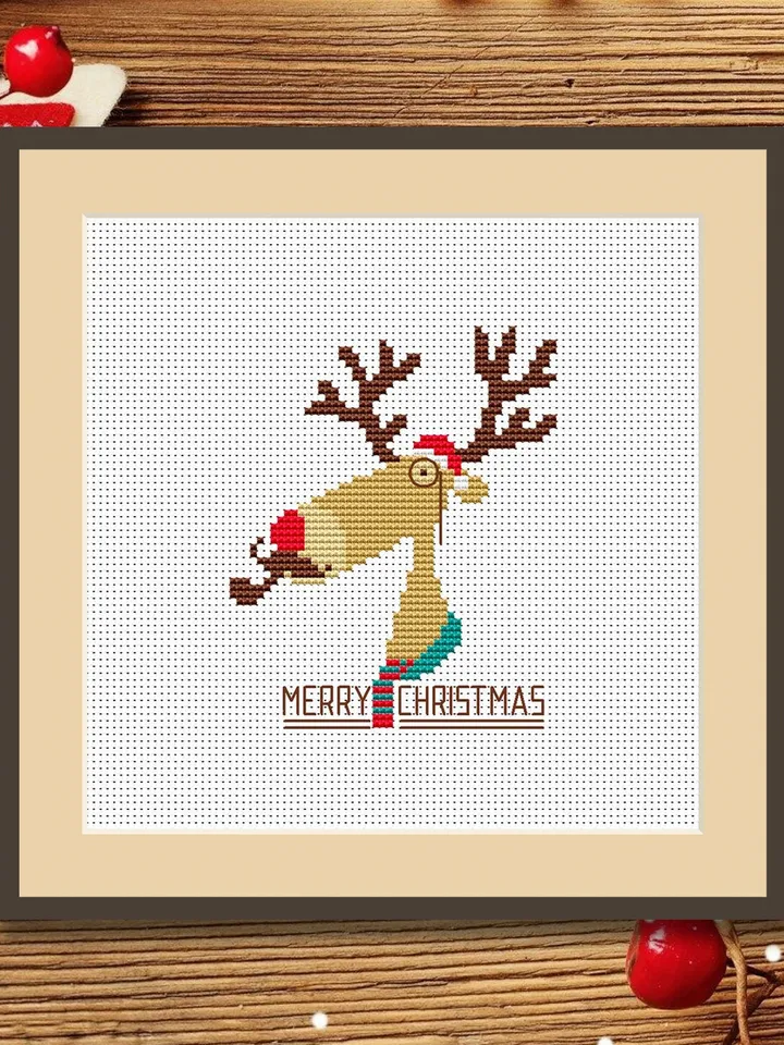 Christmas Moose Cross Stitch Pattern, Christmas Cross Stitch Pattern, Cat Cross Stitch Pattern, Merry Christmas Cross Stitch Pattern #hld011
