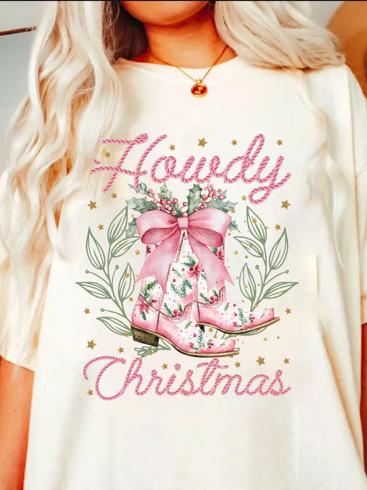 Howdy Christmas Png, Western Christmas Png, Coquette Christmas Png, Holiday Png, Cowgirl Christmas Png, Aesthetic png, Pink Christmas Png