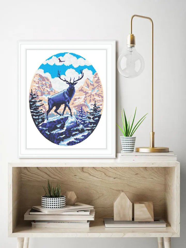 Rocky mountain National Park cross stitch pattern PDF download Nature cross stitch chart, Mountain landscape, Deer cross stitch design #L28