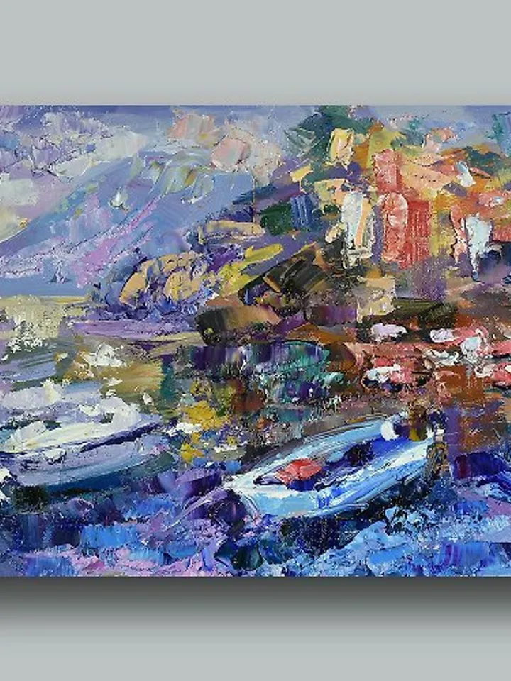 Italy Painting Landscape Original Artwork Riomaggiore Impressionism