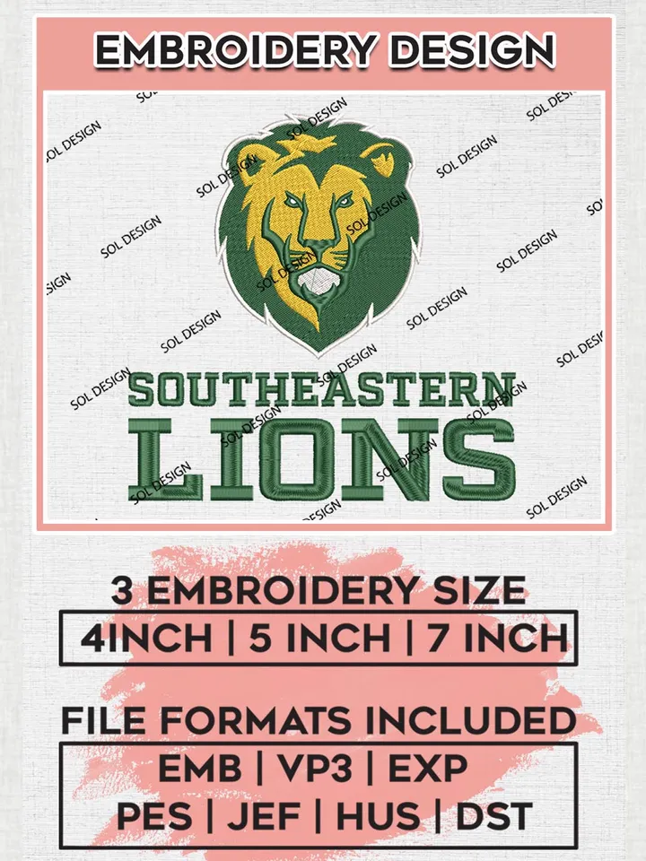 NCAA Southeastern Lions Team Logo Machine Embroidery Design, NCAA SE Louisiana Lions Team Design Design files, NCAA Team Embroidery Designs, NCAA Machine Embroidery Designs, Digital Download