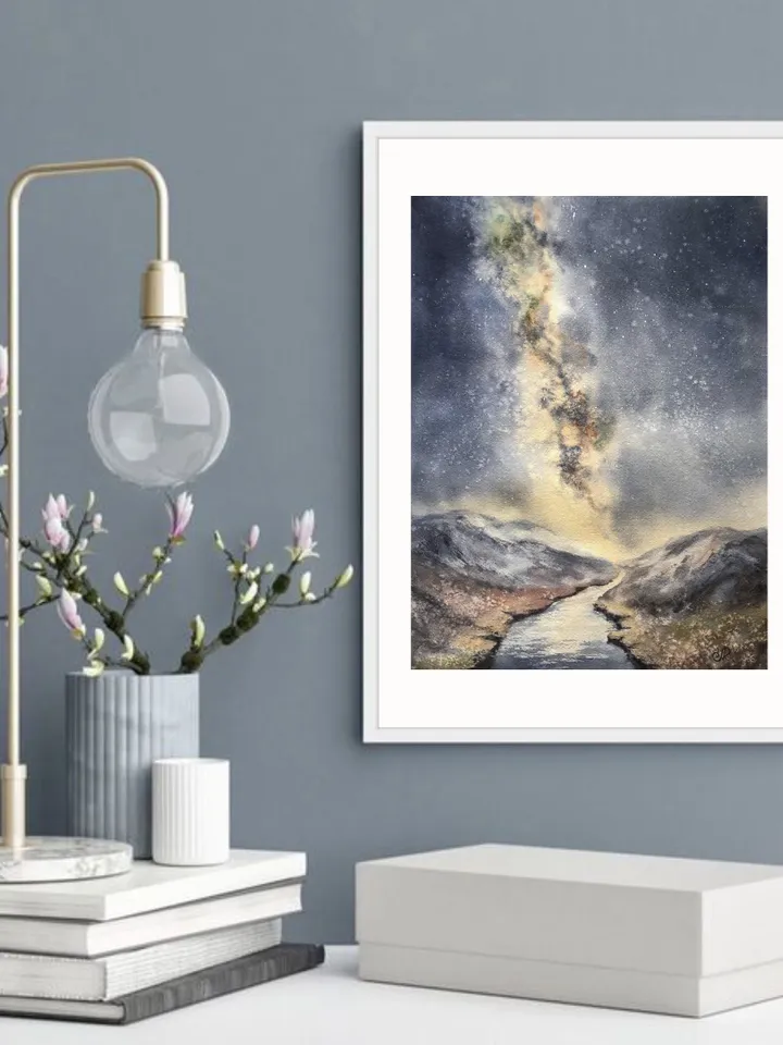 Milky Way Art Space Painting Landscape Watercolor Stars Wall Art Night Sky