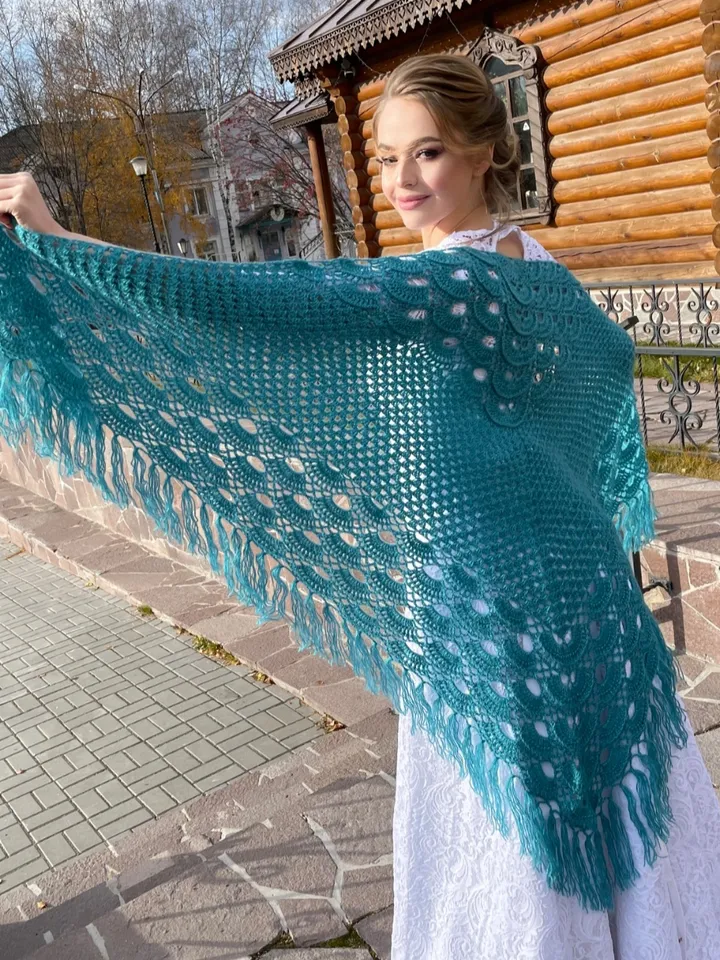 Bridal shawl and wraps for spring ,Wedding wool shawl bridesmaid, Gift for mom birthday, Evening blue knit wrap for women