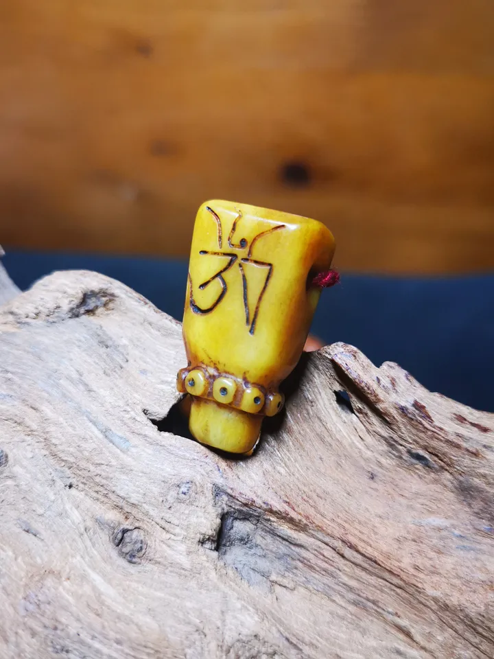 Gandhanra Tibetan Yak Bone Carved Guru Bead, T-drilled 3-Hole Prayer Bead,Connector Bead for Mala, Bead Accessories