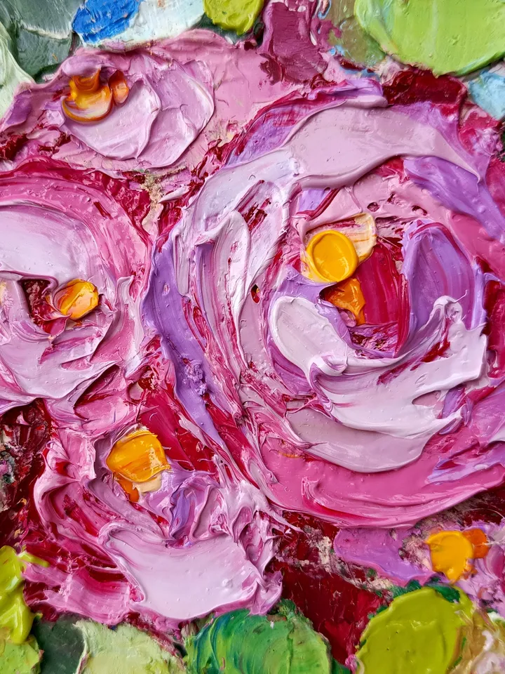 Peony Painting Flowers Original Art Impasto Painting Flower Peonies Small Flowers Wall Art by ArtProkopaloSv