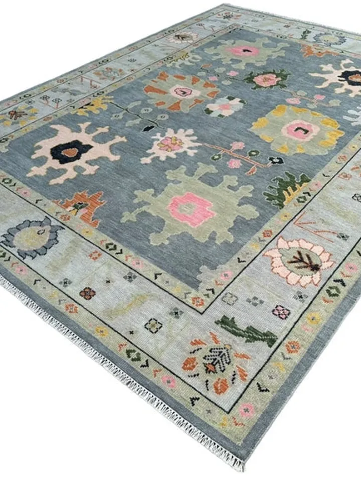 Oushak Hand Knotted Gray (8x10 Feet-243X304 Cm) Wool Area Rugs.