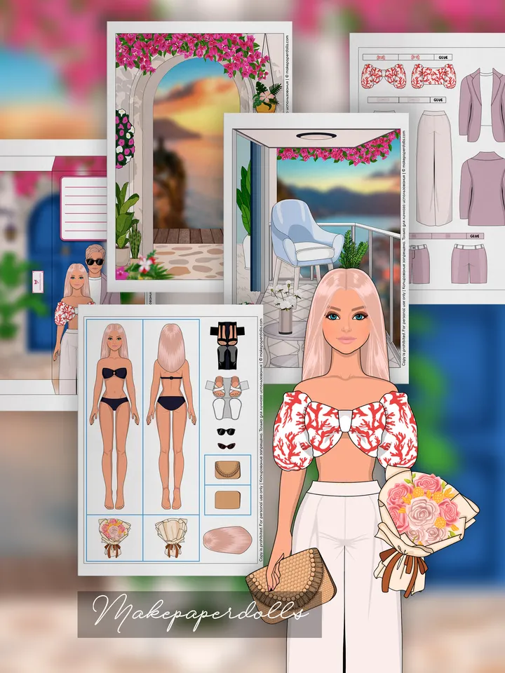 Hotel room with paper dolls