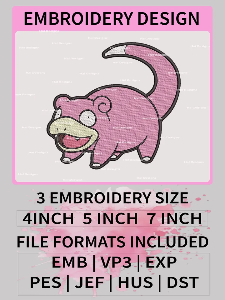 Pokemon Slowpoke Embroidery Design, Pokemon Dmbroidery, Anime Design, Embroidery file, Digital download
