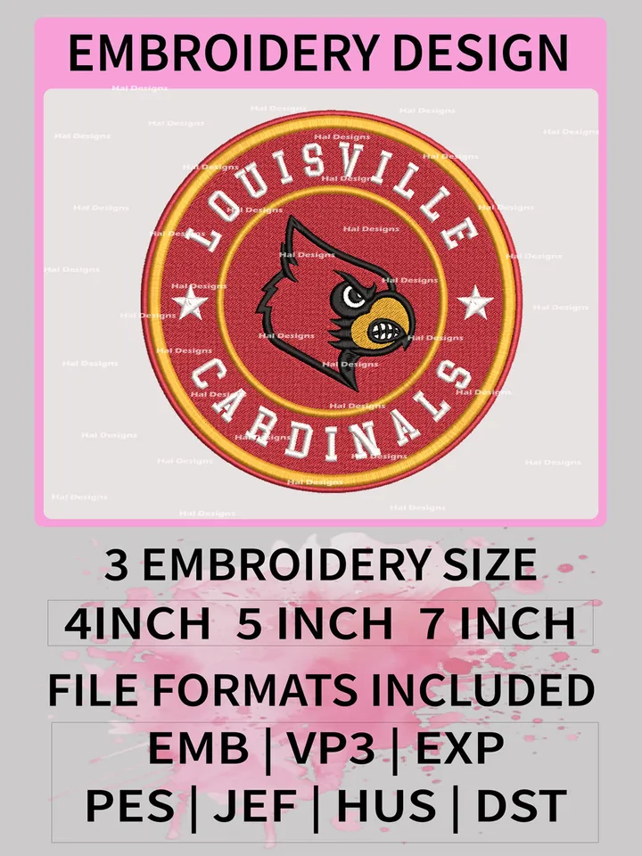 NCAA Louisville Cardinals Embroidery File, 3 Sizes, 6 Formats, NCAA Machine Embroidery Design, NCAA Logo, NCAA Teams