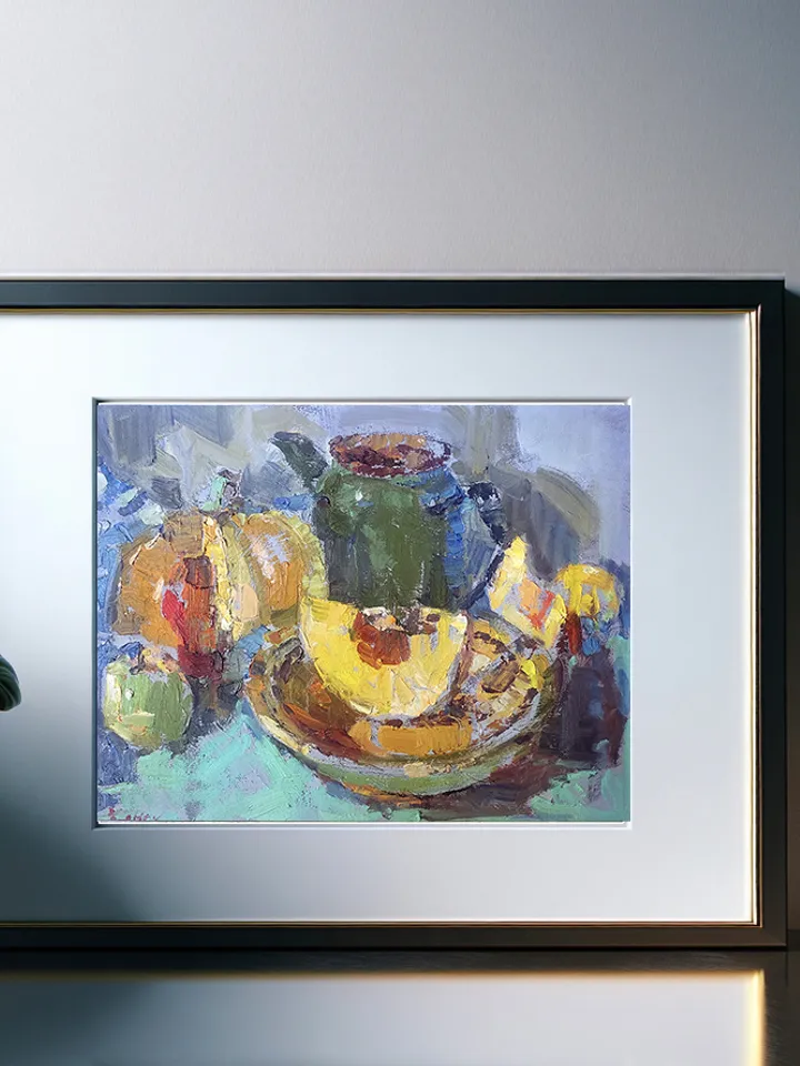 still life with a green teapot