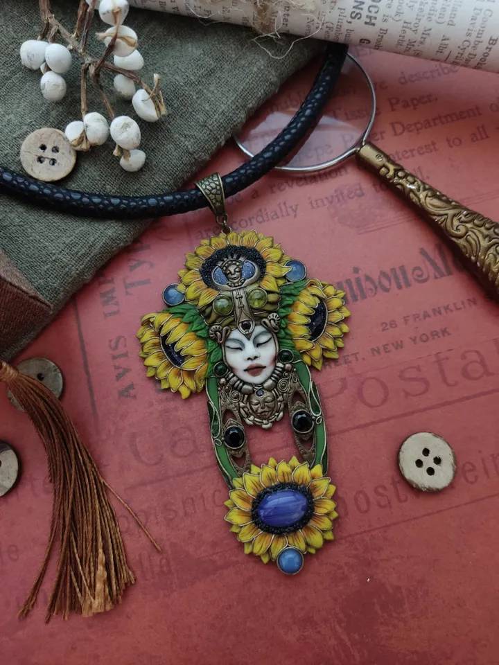 Art Deco style sunflower necklace