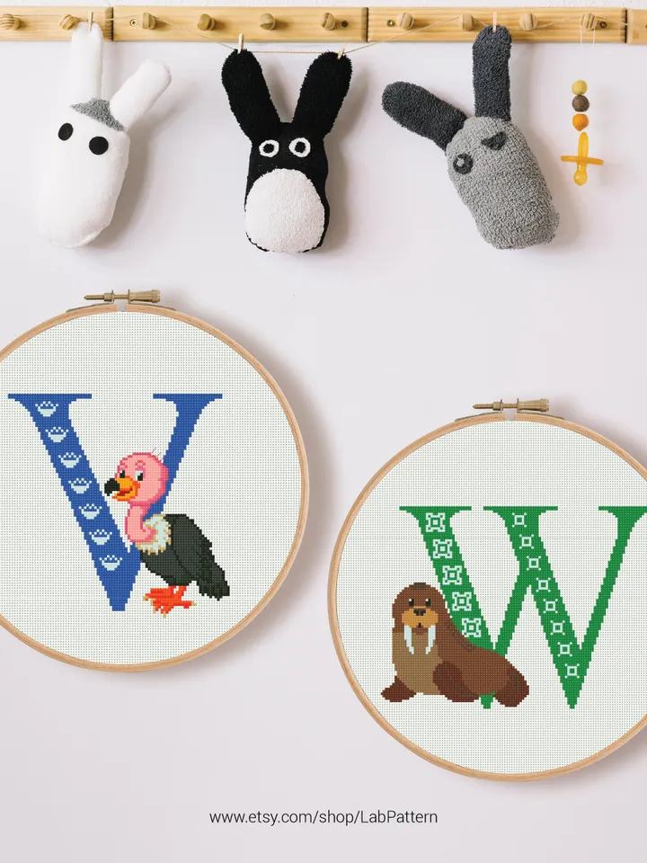 Letter W Walrus ABC Cross stitch pattern | Embroidery Pattern | Instant Download | Embroidery Designs
