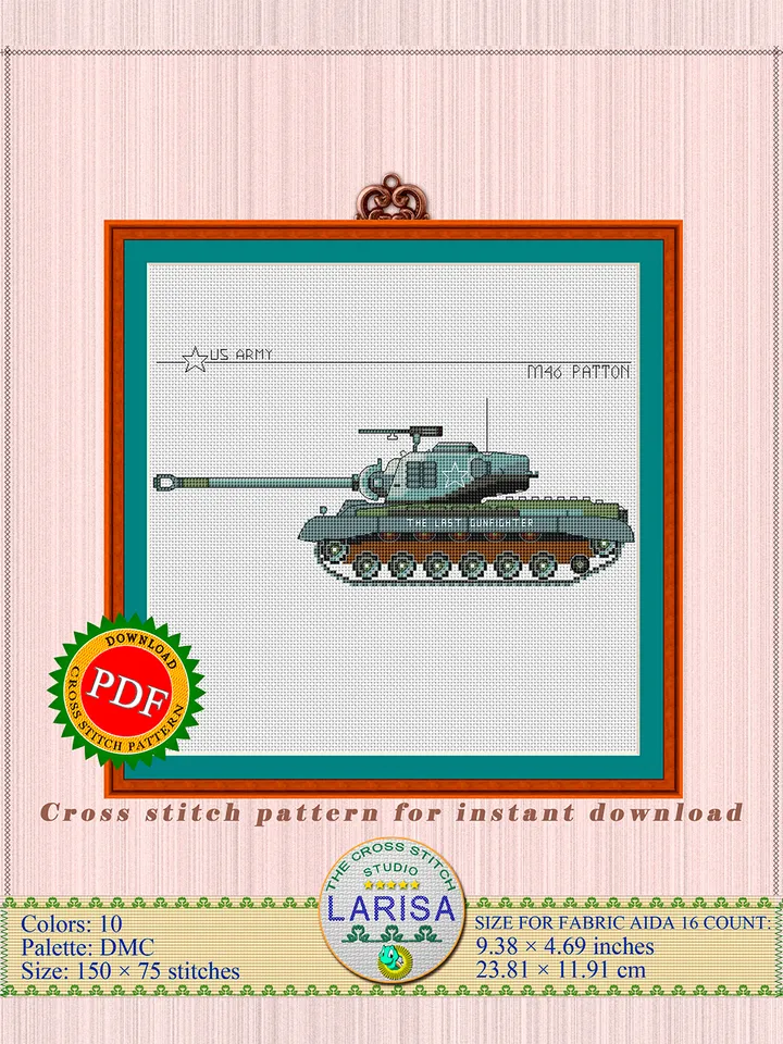 M46 Patton Cross Stitch Pattern | American Tank Patton Chart