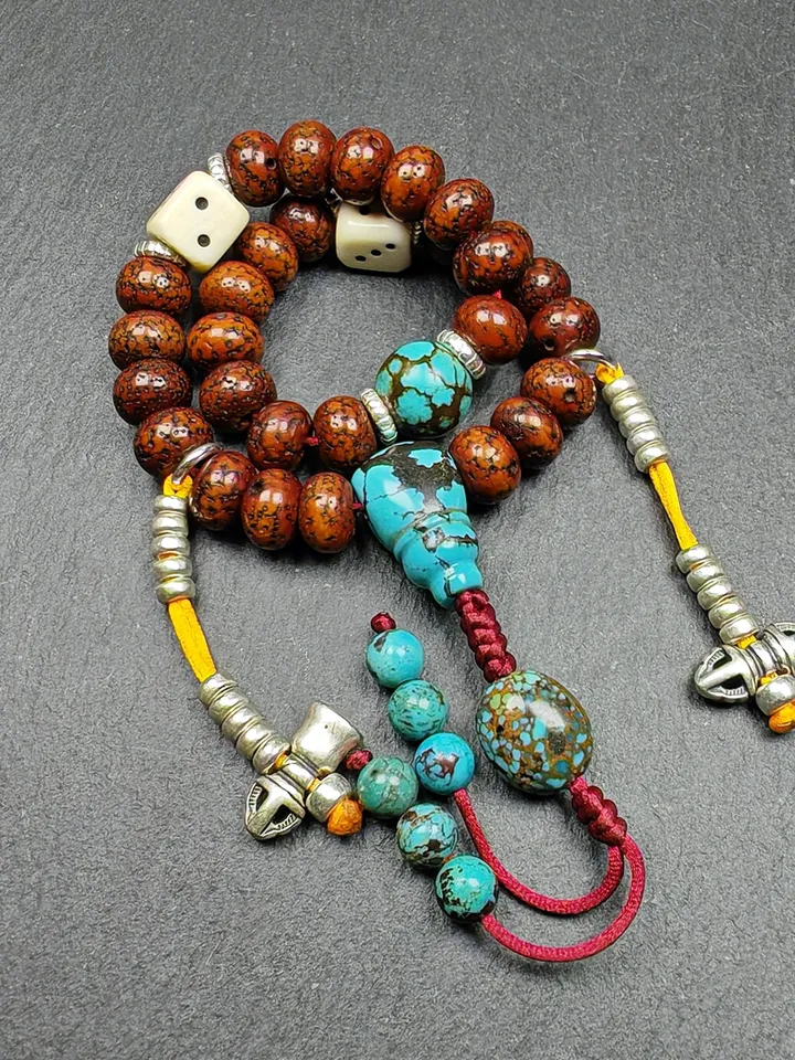 Gandhanra Authentic Tibetan Handhold Wrist Mala - 10mm Old Lotus Seed Beads Bracelet - Best Portable Buddhist Prayer Beads for Meditation