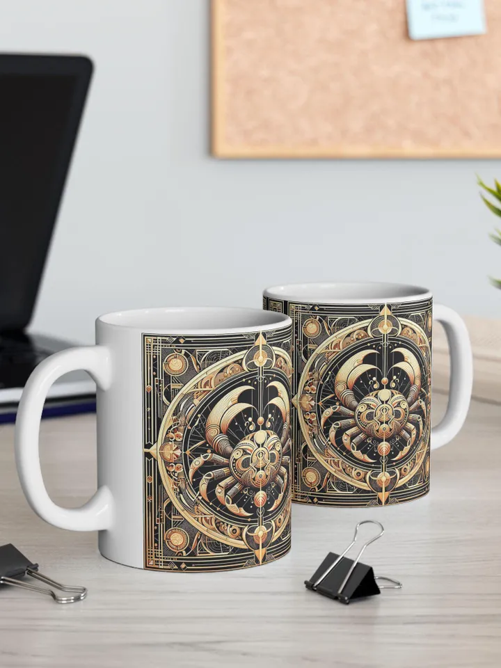 Cancer Zodiac Ceramic Mug, Unique Tea Cup, Gift for Art Lovers, Elegant Home Decor, Holiday Mug, Coffee Cup, Cancer Gift, Astrology Mug,