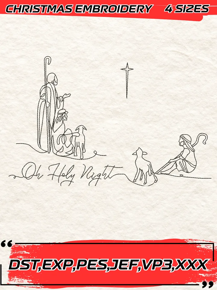 Oh Holy Night Embroidery Design Embroidery Design,Christmas Embroidery Design,4 Sizes, Digital Download